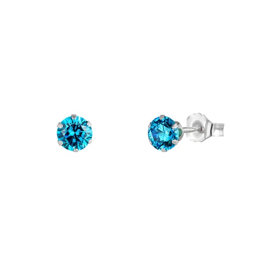 Sterling Silver 4mm Aquamarine Cubic Zirconia Stud Earrings - Image 1