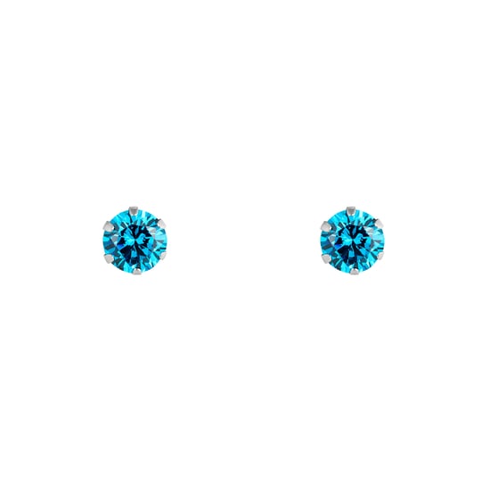 Sterling Silver 4mm Aquamarine Cubic Zirconia Stud Earrings - Image 2