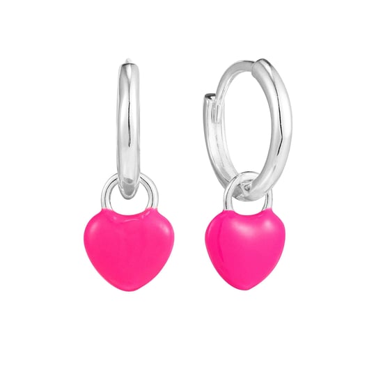 Sterling Silver Pink Heart Charm Enamel Hoops - Image 1