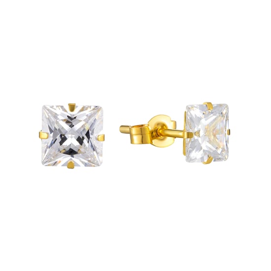 9ct Yellow Gold Plated Sterling Silver 5mm Princess Cut Cubic Zirconia Stud Earrings - Image 1