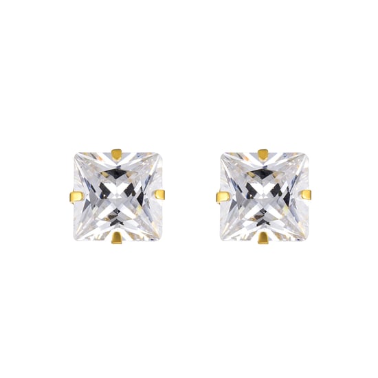 9ct Yellow Gold Plated Sterling Silver 5mm Princess Cut Cubic Zirconia Stud Earrings - Image 2