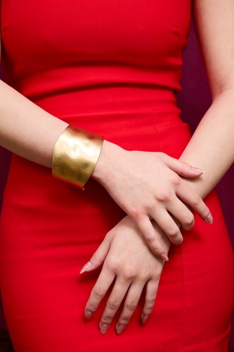 Chunky Statement Gold Plated Molten Bangle - Image 2