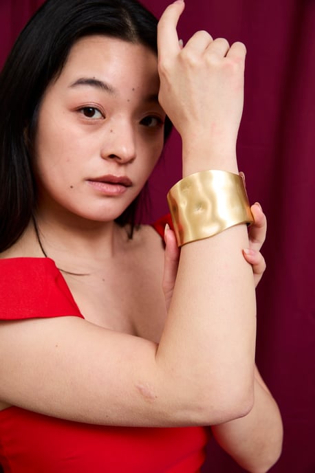 Chunky Statement Gold Plated Molten Bangle - Image 3