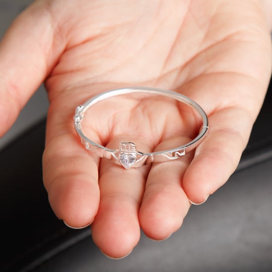 Sterling Silver Claddagh White Cubic Zirconia Hinged Bangle - Image 2