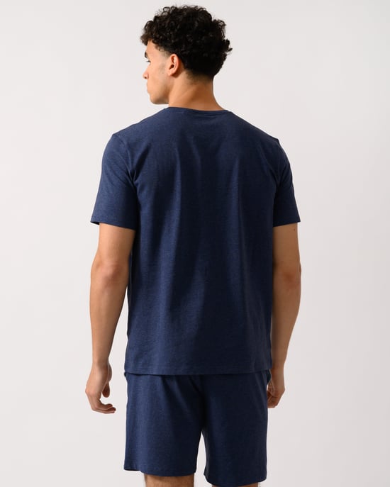 Heren Stretch-Katoenen Loungewear T-Shirt in Donkerblauw - Image 3