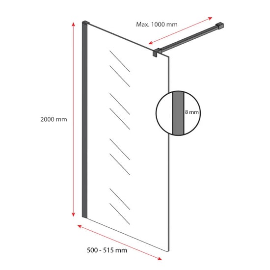 Badplaats Douchewand rizani 50 x 200 cm zwart – inloopdouche 8 mm - Image 5