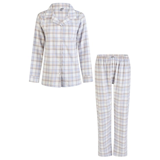 By Louise Dames pyjama set flanel lang met knoopsluiting blauw/wit geruit - Image 1