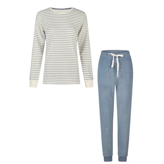 By Louise Dames winter pyjama set lang badstof wit/blauw gestreept - Image 1