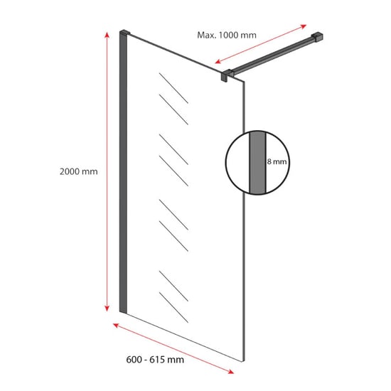 Badplaats Douchewand rizani 60 x 200 cm zwart – inloopdouche 8 mm - Image 6