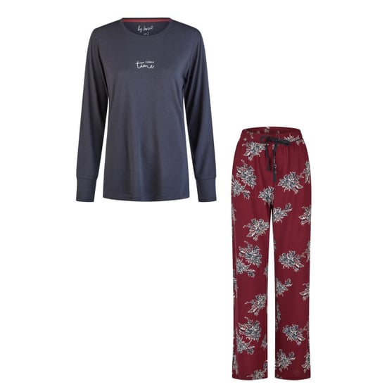 By Louise Dames pyjama set lang modal/bamboe viscose donkerblauw/bordeaux rood gebloemd - Image 1
