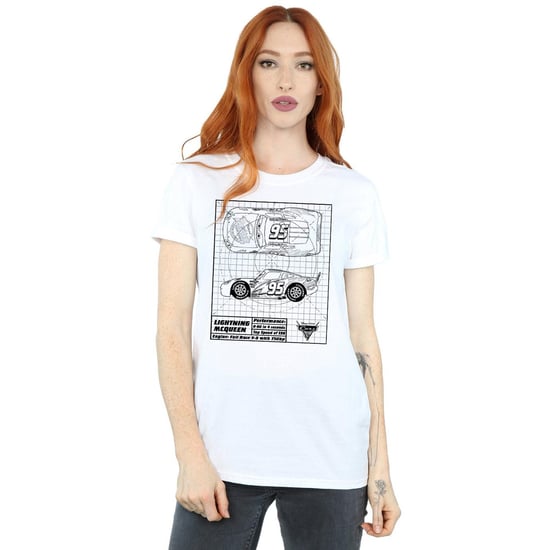 Disney Womens/Ladies Cars Lightning McQueen Blueprint Cotton Boyfriend T-Shirt (White) - Image 2