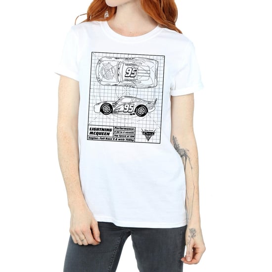 Disney Womens/Ladies Cars Lightning McQueen Blueprint Cotton Boyfriend T-Shirt (White) - Image 3