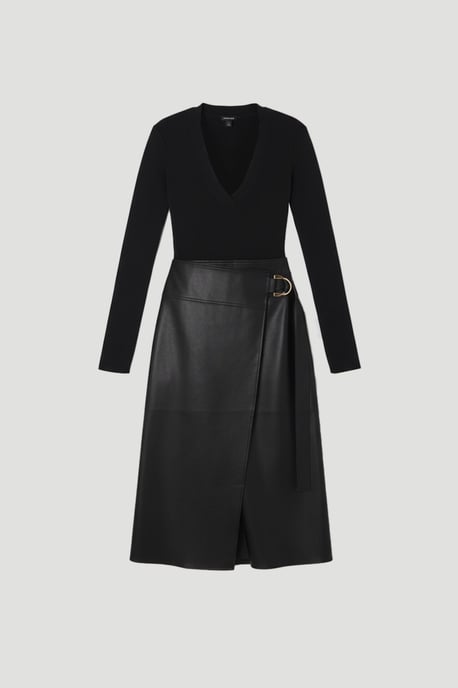 Petite Figure Form Pu Mix Tab Detail Pleated Knit Midi Dress - Image 4
