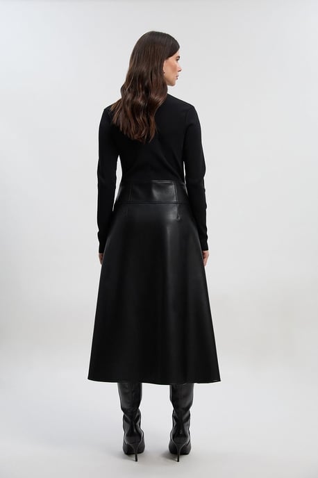 Petite Figure Form Pu Mix Tab Detail Pleated Knit Midi Dress - Image 5