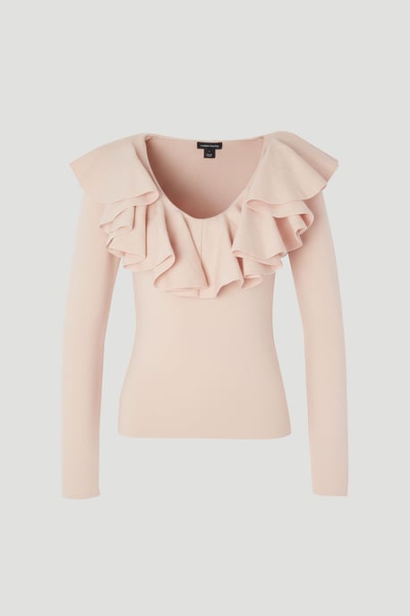 Compact Wool Look Ruffle V Neck Knit Top - Image 4