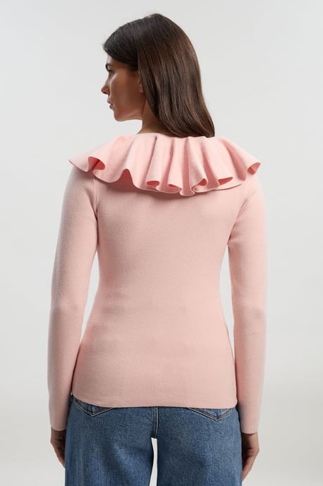 Compact Wool Look Ruffle V Neck Knit Top - Image 5