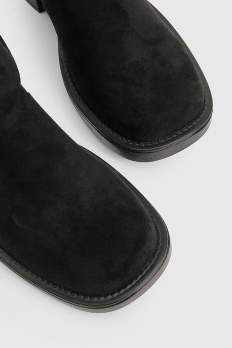 Faux Suede Harness Detail Biker Boots - Image 5
