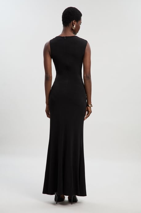 Drapey Crepe Trim Detail Ruched Maxi Dress - Image 4