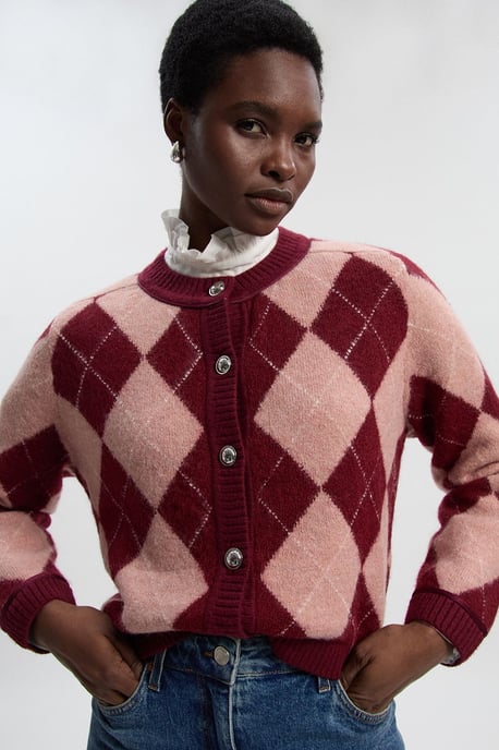 Argyle Alpaca Blend Knitted Cardigan - Image 2