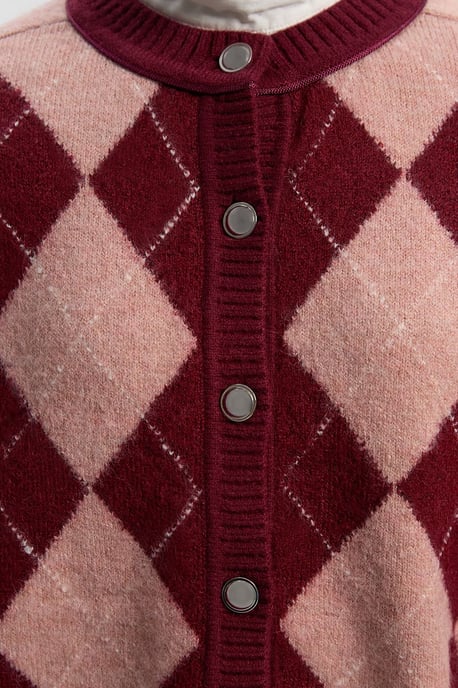 Argyle Alpaca Blend Knitted Cardigan - Image 3