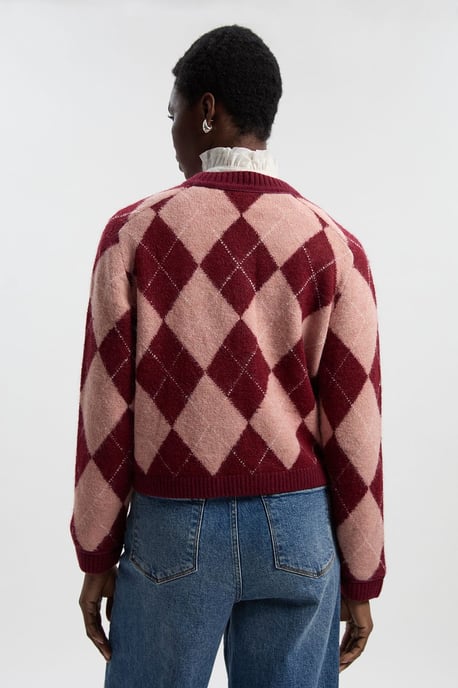 Argyle Alpaca Blend Knitted Cardigan - Image 5