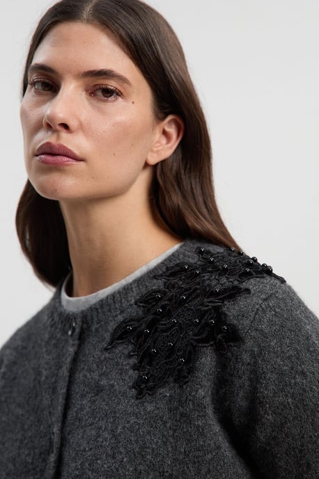 Lace Embellished Cosy Knit Cardigan - Image 3