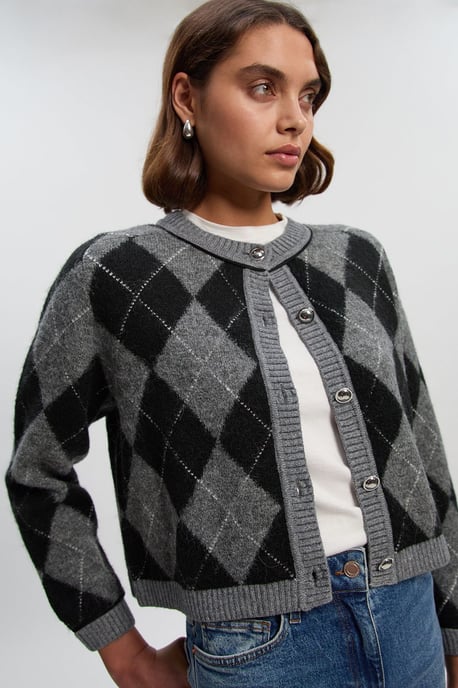 Argyle Alpaca Blend Knitted Cardigan - Image 2