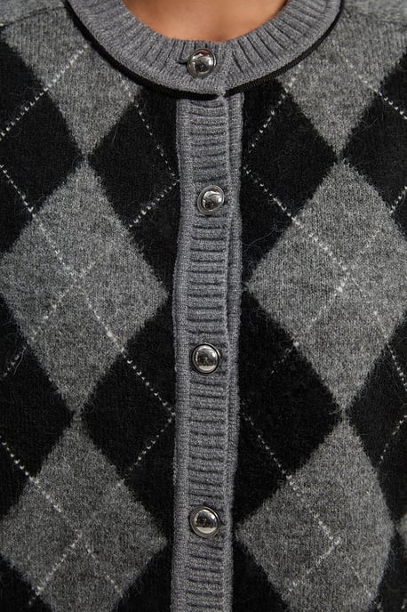 Argyle Alpaca Blend Knitted Cardigan - Image 3