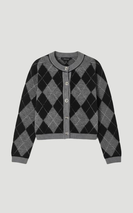 Argyle Alpaca Blend Knitted Cardigan - Image 4