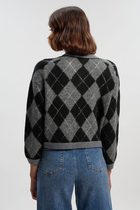 Argyle Alpaca Blend Knitted Cardigan - Image 5