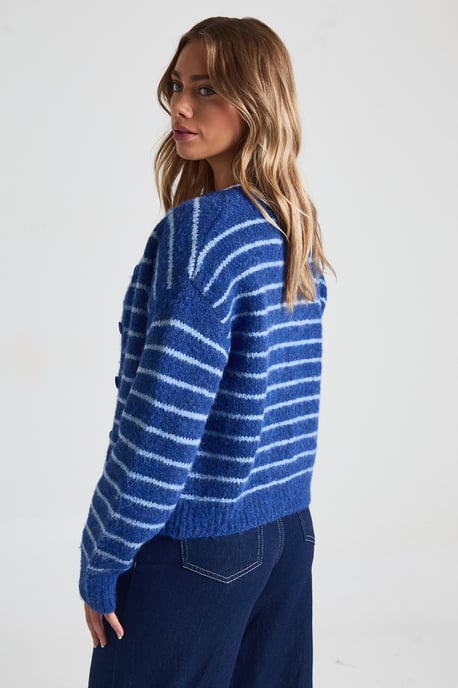 Chunky Super Soft Stripe Button Through Cardigan - Image 2