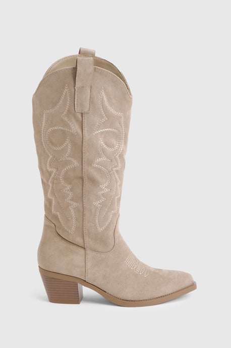 Faux Suede Western Embroidered Knee High Boots - Image 3