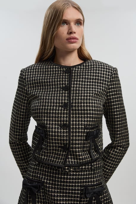 Tall Tailored Tweed Bow Detail Collarless Jacket - Image 2