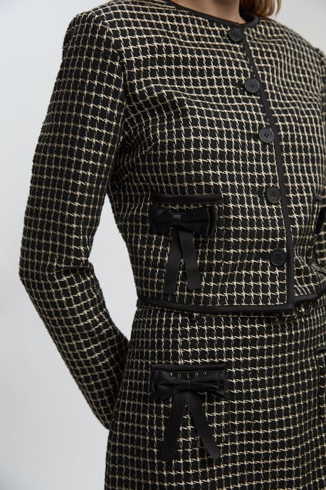 Tall Tailored Tweed Bow Detail Collarless Jacket - Image 3