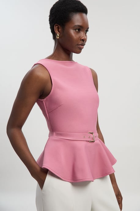Figure Form Bandage Peplum Belted Knit Top - Image 1