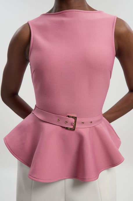 Figure Form Bandage Peplum Belted Knit Top - Image 2