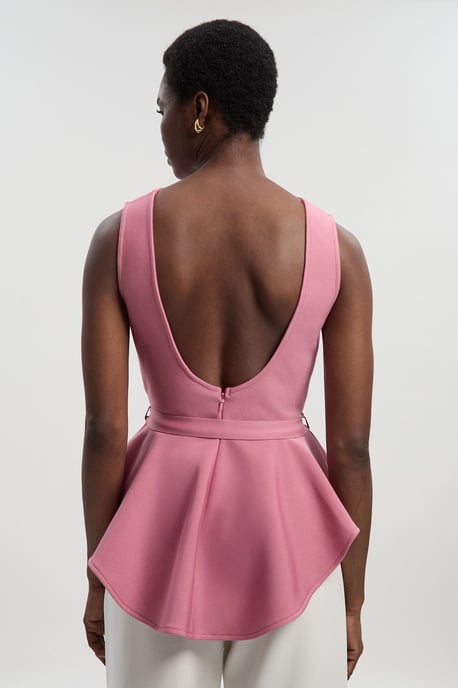 Figure Form Bandage Peplum Belted Knit Top - Image 4