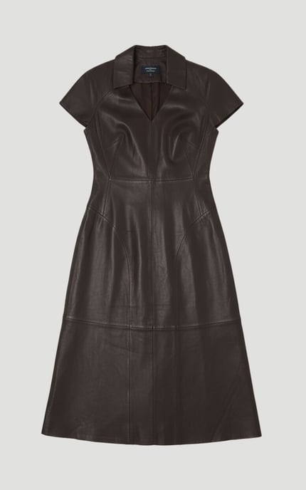 Leather Collared Tailored Midi Dress - Image 4