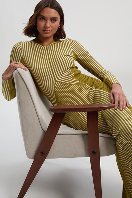 Stripe Fitted Long Sleeve Knitted Midi Dress - Image 3