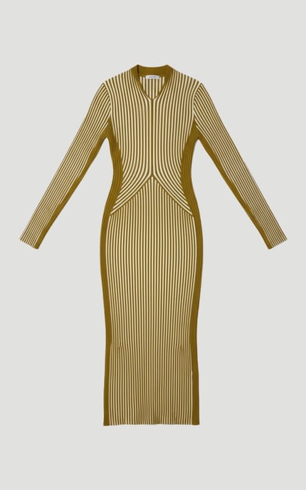 Stripe Fitted Long Sleeve Knitted Midi Dress - Image 4