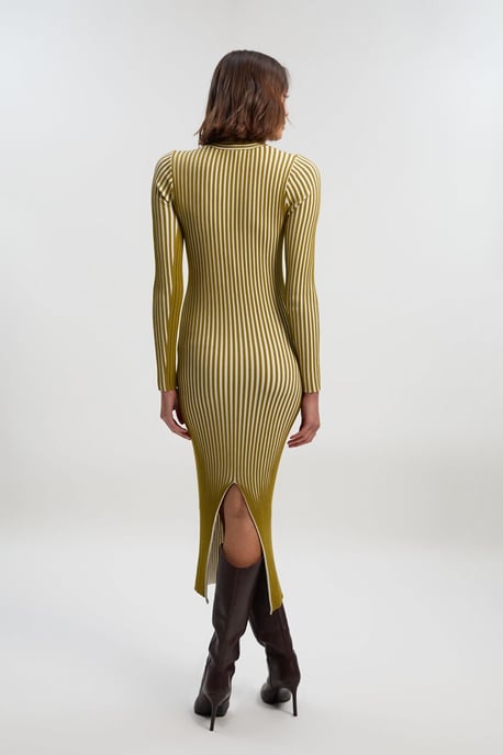 Stripe Fitted Long Sleeve Knitted Midi Dress - Image 5
