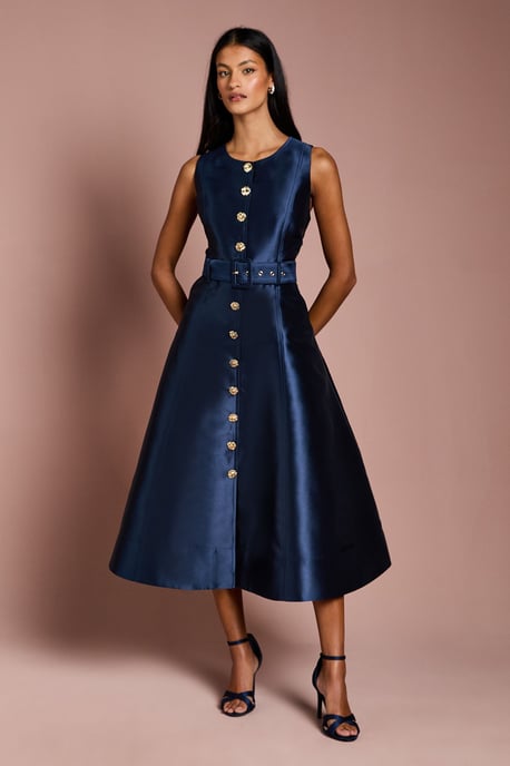 Petite Button Through Belted Prom Dress - Image 1