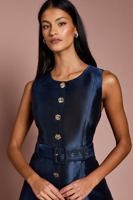 Petite Button Through Belted Prom Dress - Image 4