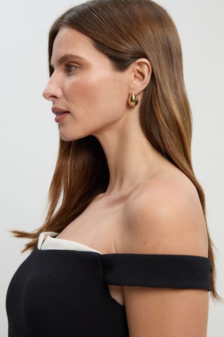 Compact Stretch Colour Block Tailored Bardot Midi Dress - Image 2