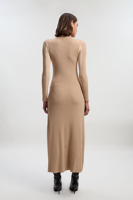 Slinky Viscose Colour Block Full Skirted Knit Midi Dress - Image 5