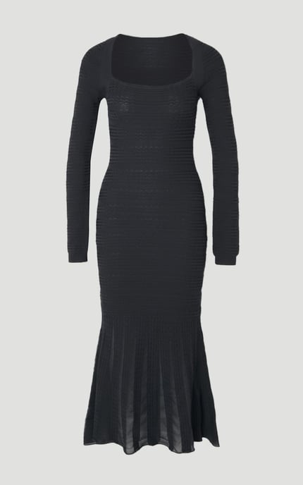 Pointelle Stitch Detail Sheer Panel Knit Midi Dress - Image 4