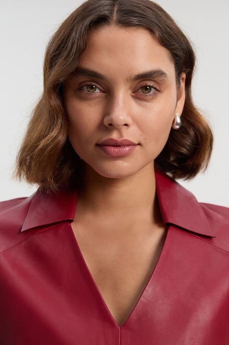 Leather Collared Tailored Midi Dress - Image 2