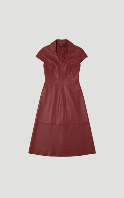 Leather Collared Tailored Midi Dress - Image 4