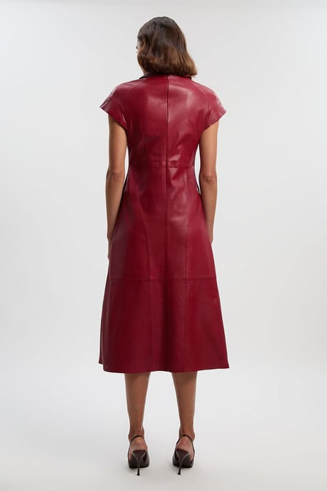 Leather Collared Tailored Midi Dress - Image 5