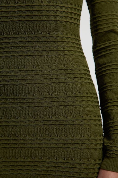 Pointelle Stitch Detail Sheer Panel Knit Midi Dress - Image 3
